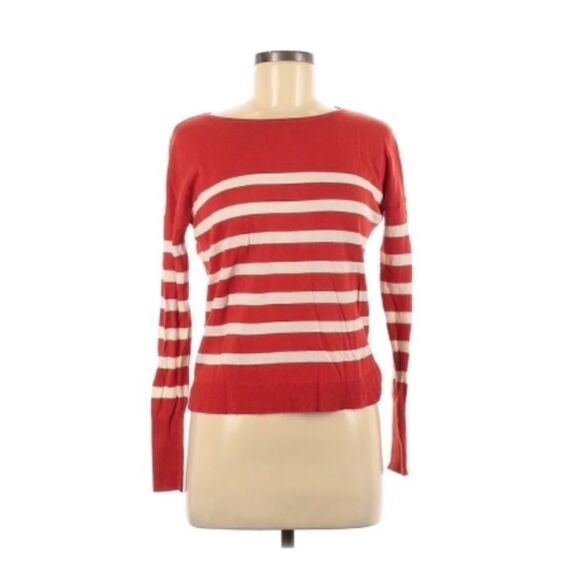 Ann Taylor Loft orange striped button sweater - Picture 1 of 5